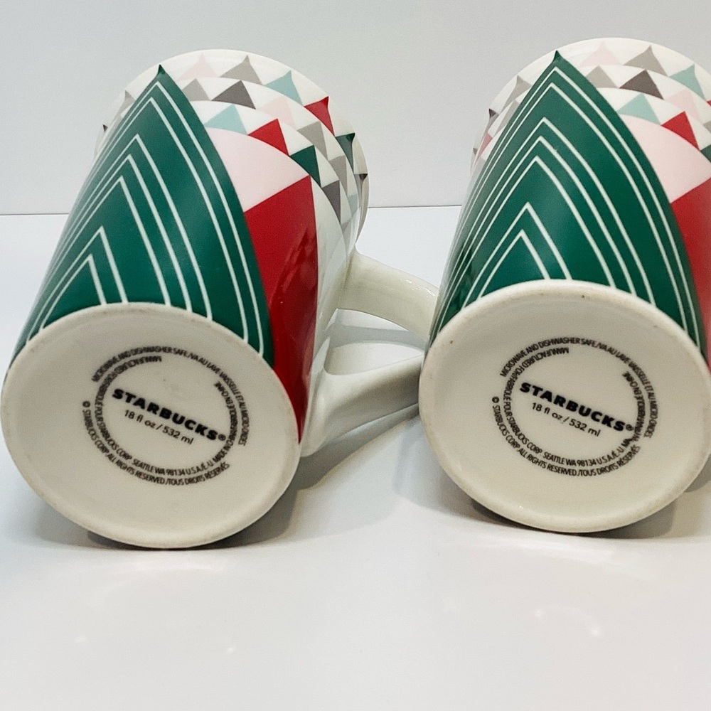 💚 2017 Starbucks Holiday Triangle Geometric Tree Mug Set - Picture 7 of 8